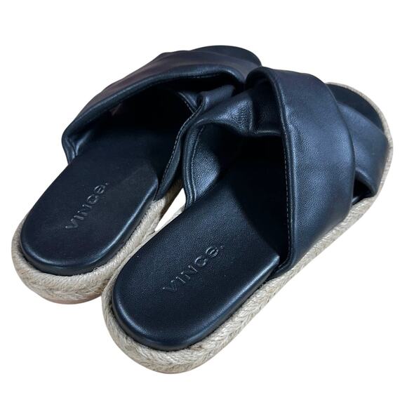Vince Women's Selene Crossover Leather Espadrille Slide Sandals Black Sz 5M NEW - Picture 2 of 8
